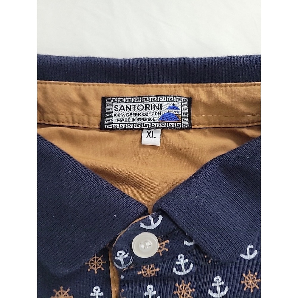 SANTORINI Greece Men's Blue  Polo Shirt Size XL Helm & Anchor All over - Picture 2 of 8